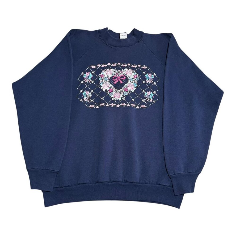 Vintage FOTL 1993 Heart Wreath Navy Blue Crewneck Sweatshirt Women's XL